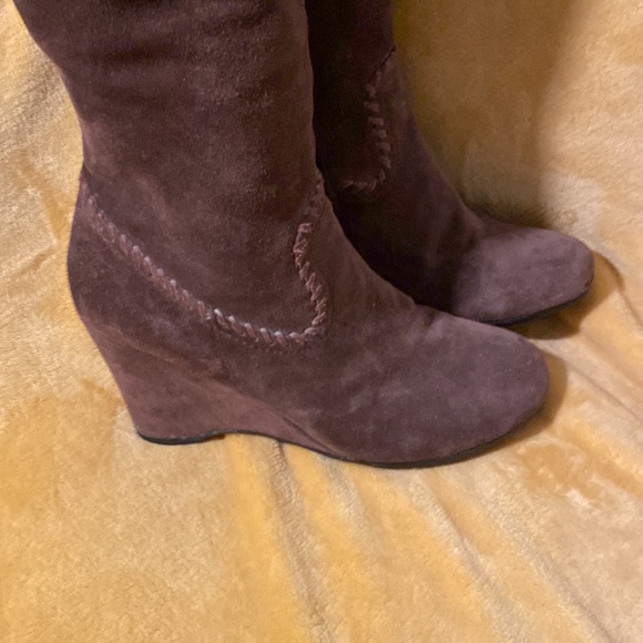 Bussola ☀︎︎ Enna Whipstitch Wedge Tall Knee High Suede Boots ☀︎︎ 40 9 M Espresso - Picture 3 of 9